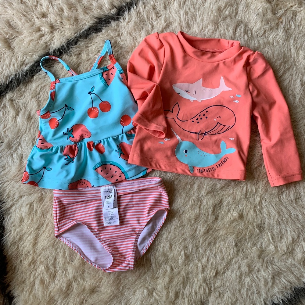 Baby girl 2-piece rash guard swimsuit set